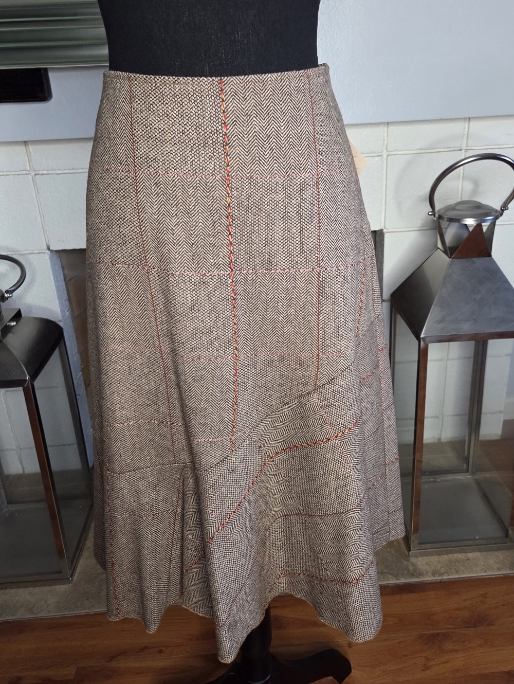 Final Touch Brown Tweed Full  Windowpane Skirt
